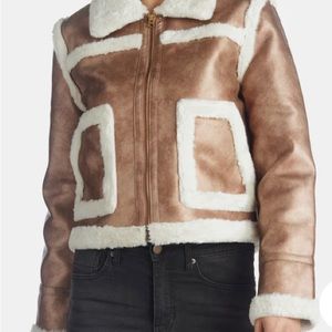 French Connection Brown and White Leather Jacket